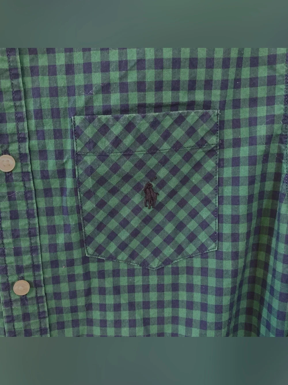 Ralph Lauren Blue Green Gingham Boys XL (18-20) Shirt Button Front Long Sleeve